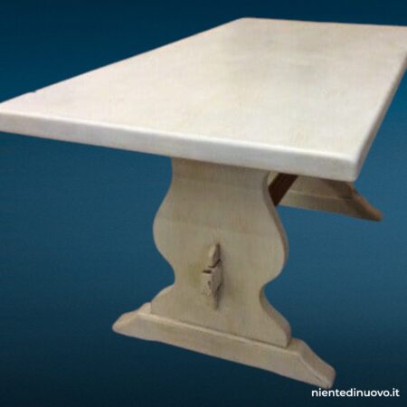 Tavolo fratino decapato bianco in legno di abete massello, stile rustico provenzale
