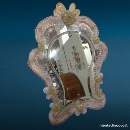 Specchierina vintage da appoggio decorata con vetro di Murano anni ’50