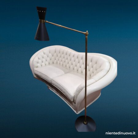 Lampada a piantana in ottone anni 60 in stile Stilnovo