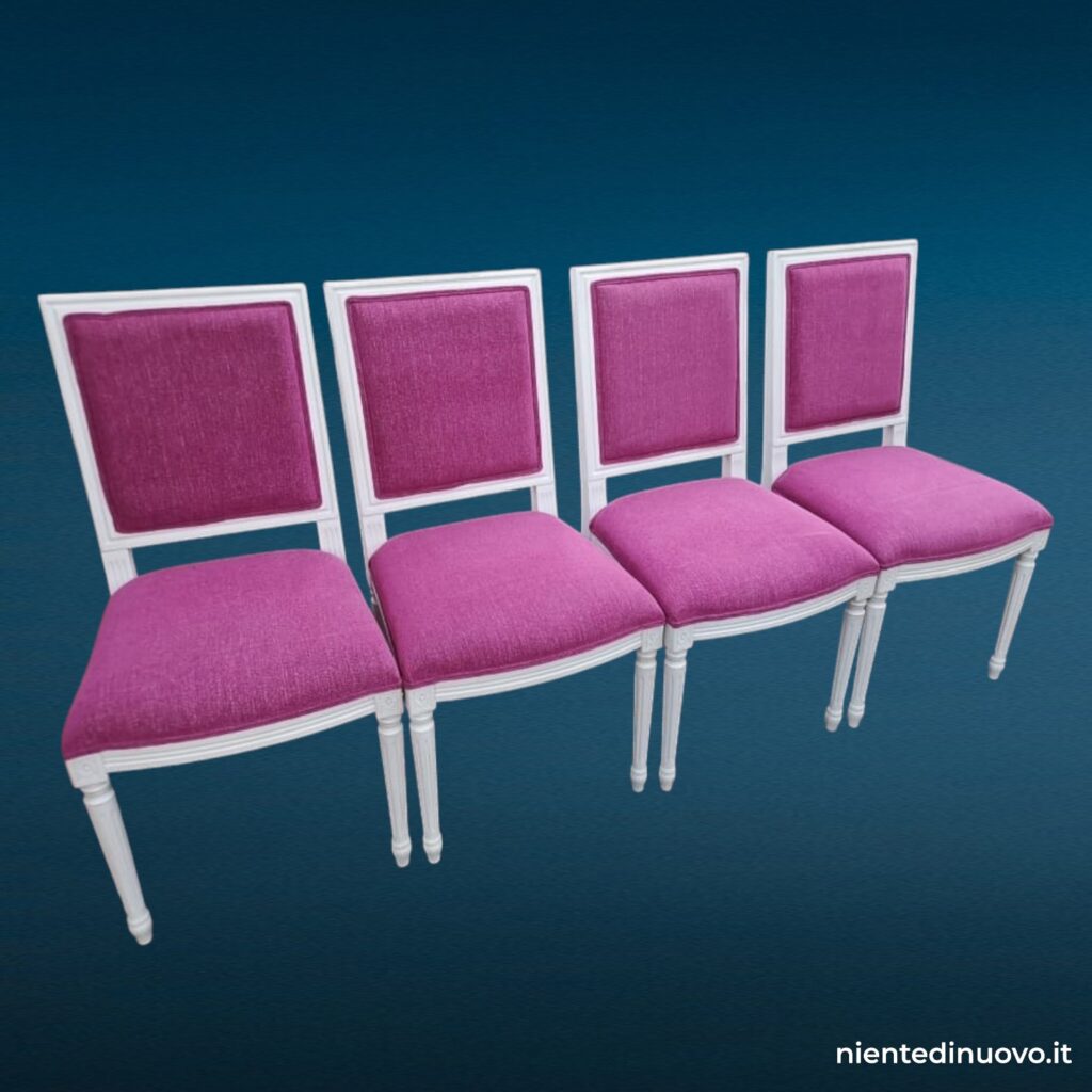 38921.jpg Set di 4 sedie laccate bianche con rivestimento rosa