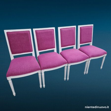 Set di 4 sedie laccate bianche con rivestimento rosa