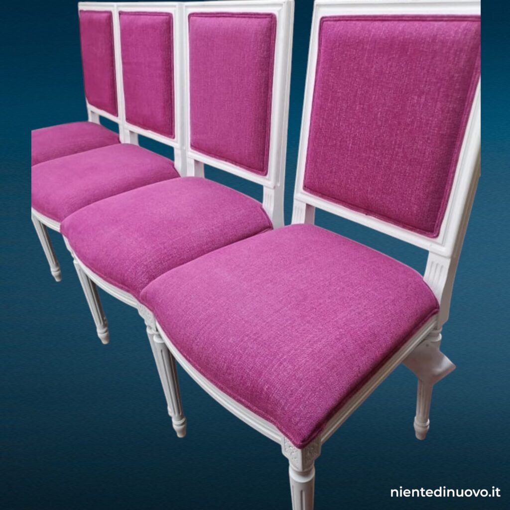 Set di 4 sedie laccate bianche con rivestimento rosa