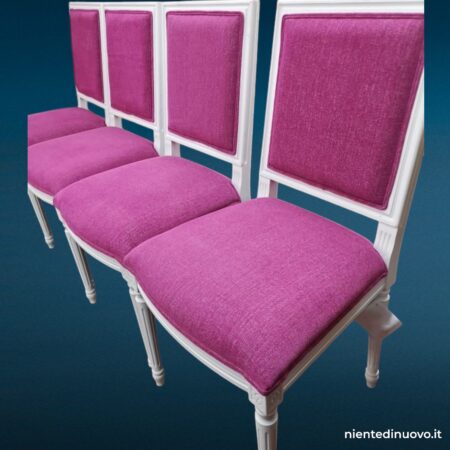 Set di 4 sedie laccate bianche con rivestimento rosa