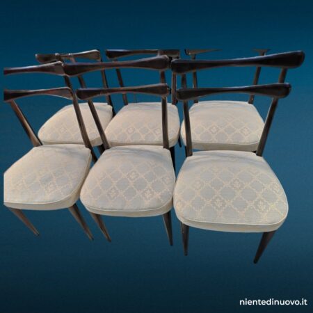 Set di 6 sedie design anni '50 in palissandro con seduta imbottita