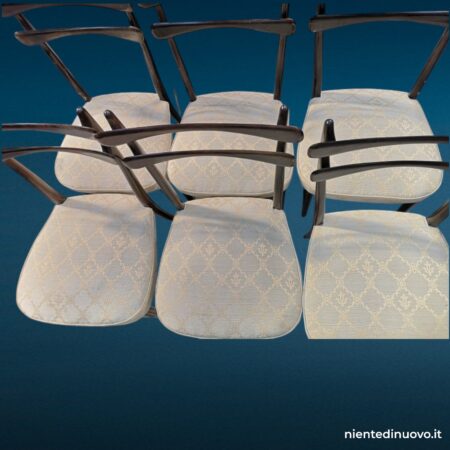 Set di 6 sedie design anni '50 in palissandro con seduta imbottita