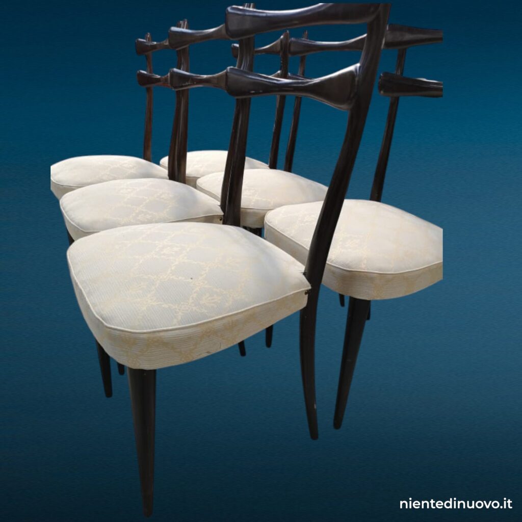 Set di 6 sedie design anni '50 in palissandro con seduta imbottita