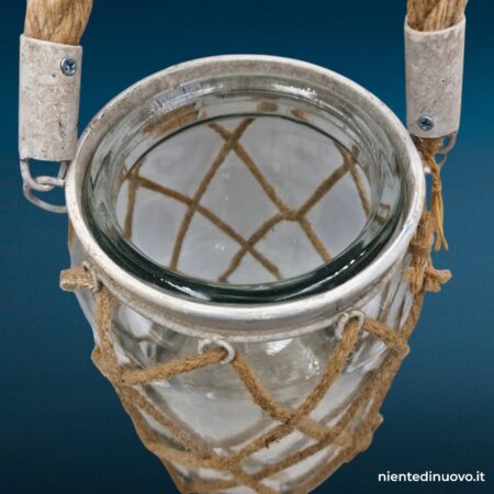 vaso portacandela con corda decorativa da appendere