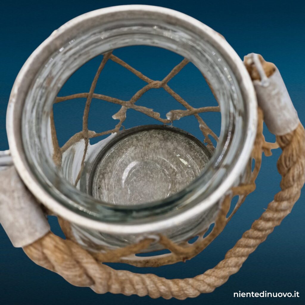 vaso portacandela con corda decorativa da appendere