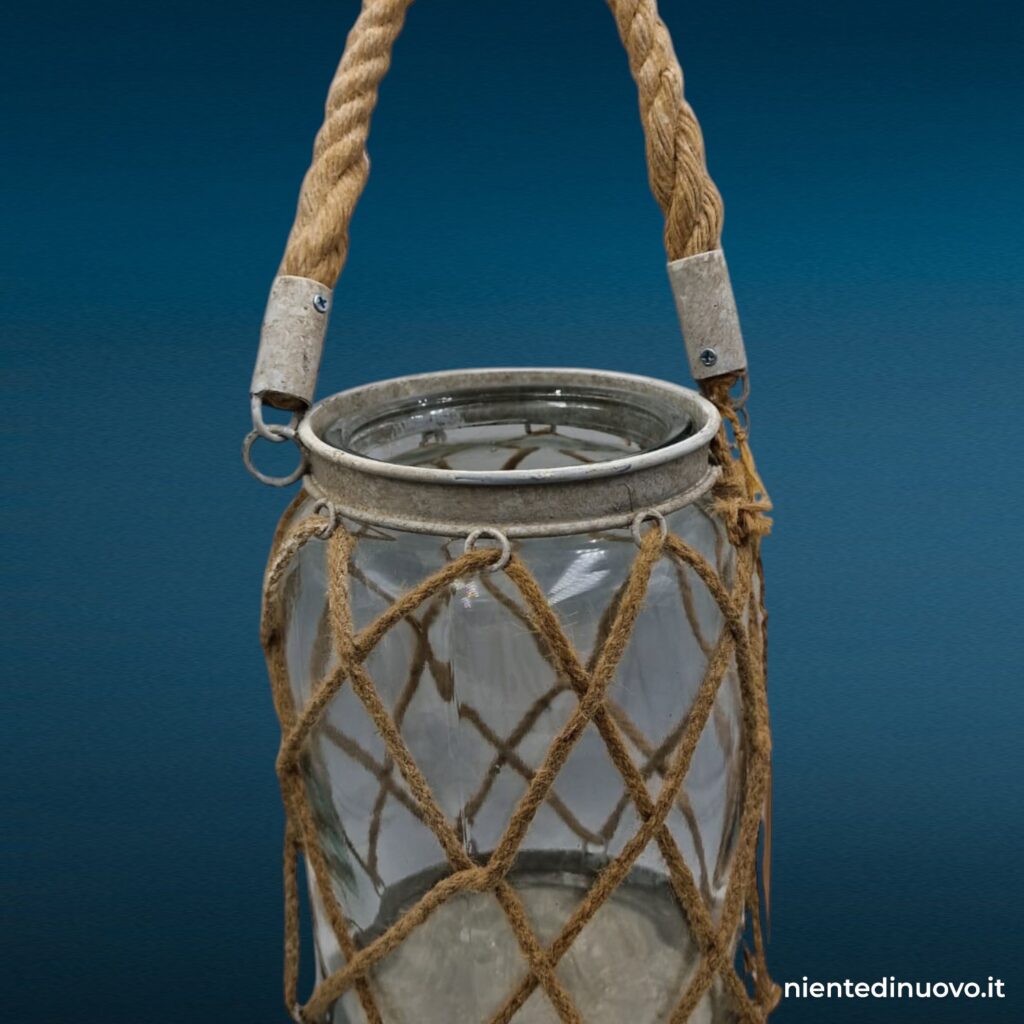 vaso portacandela con corda decorativa da appendere