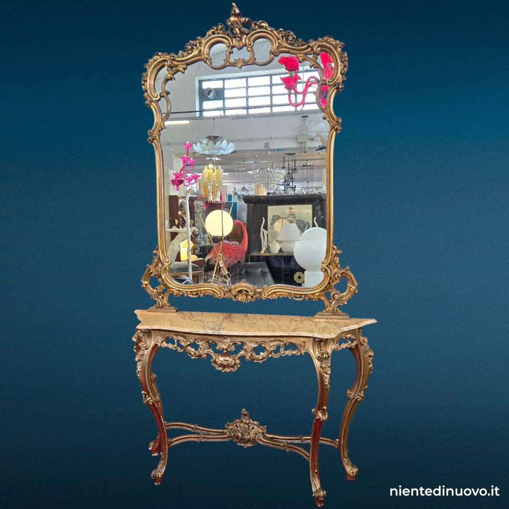 Consolle anni 50 con specchiera dorata e piano in marmo - immagine aggiuntiva 2