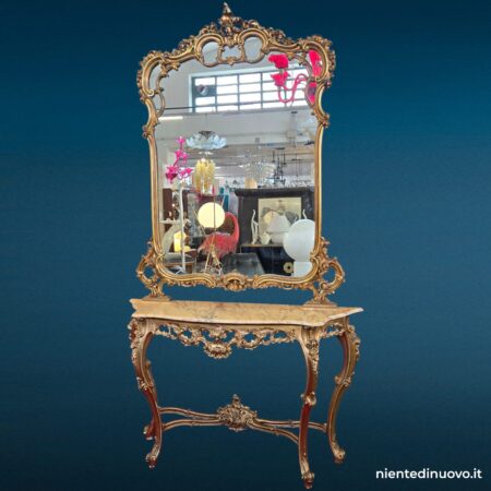 Consolle anni 50 con specchiera dorata e piano in marmo - immagine aggiuntiva 2