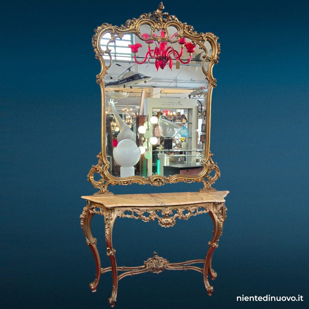 Consolle anni 50 con specchiera dorata e piano in marmo - immagine aggiuntiva 3