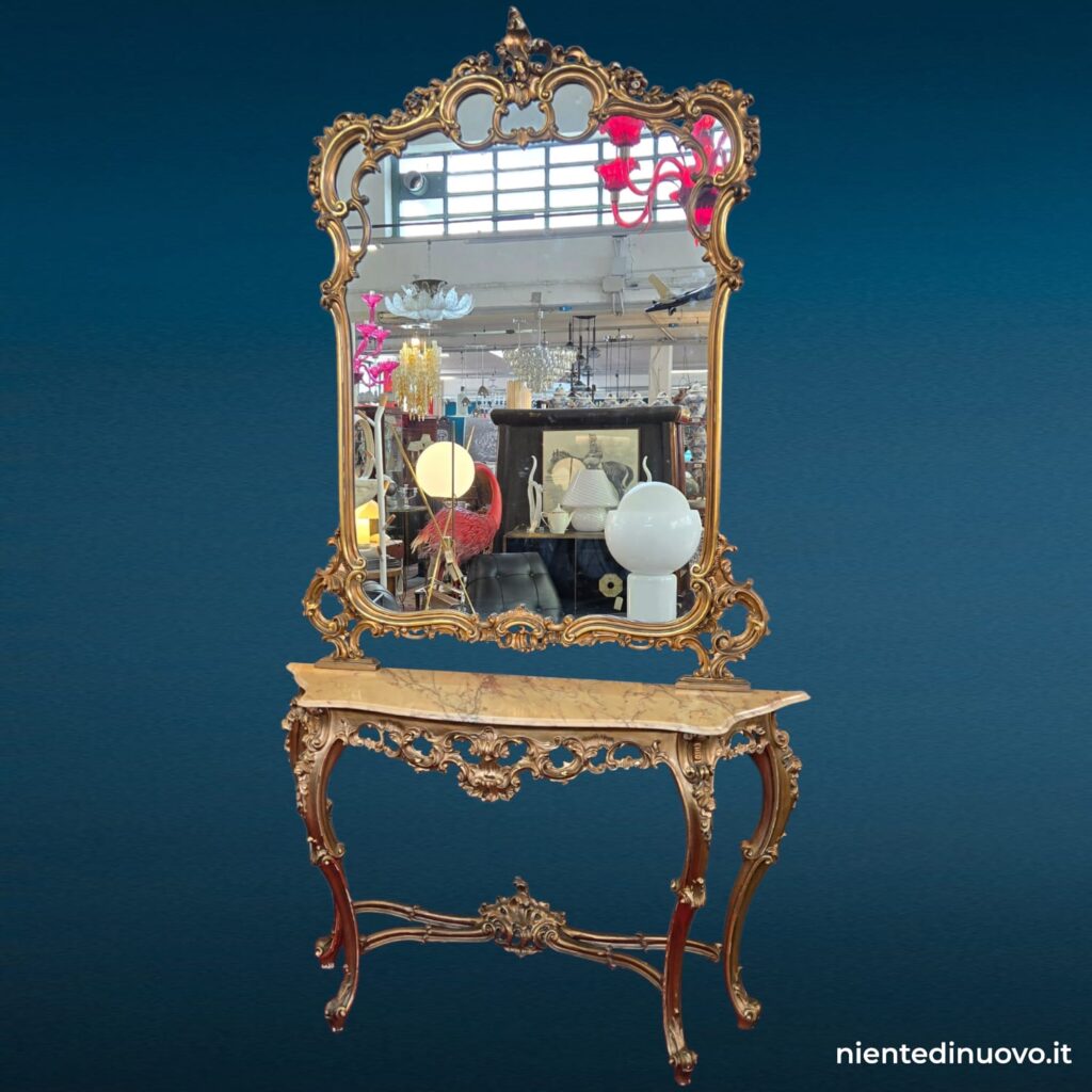 Consolle anni 50 con specchiera dorata e piano in marmo - immagine aggiuntiva 4