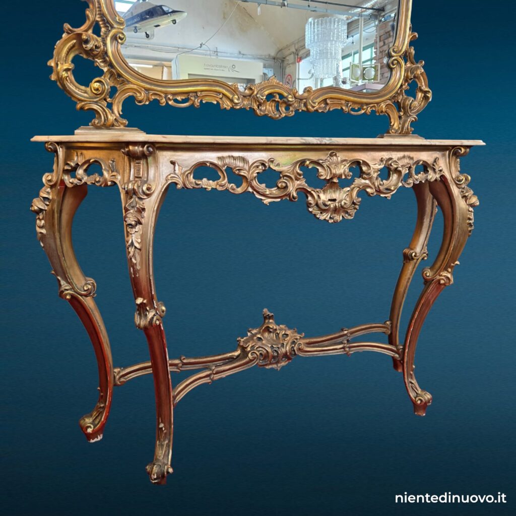Consolle anni 50 con specchiera dorata e piano in marmo - immagine aggiuntiva 7