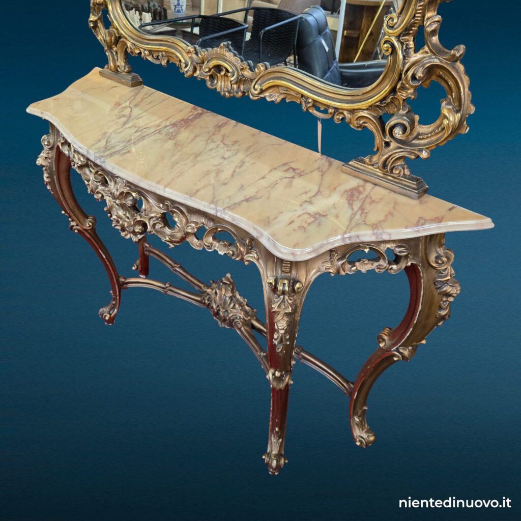 Consolle anni 50 con specchiera dorata e piano in marmo - immagine aggiuntiva 10