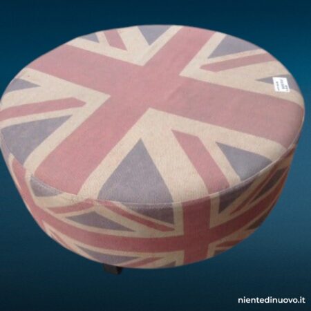 Pouf inglese tondo con gambe in legno, Ø74 H38, stile classico