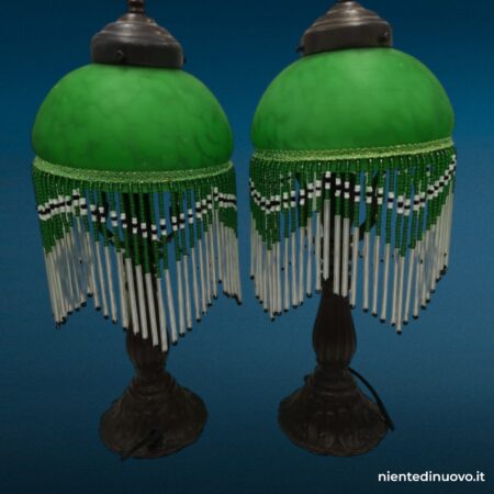 Lampada in stile Liberty con paralume in pasta di vetro e perline, 37 cm (verde)