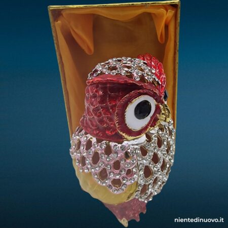 gufetto portagioie in metallo rosso e bianco con scatola dorata - immagine aggiuntiva 2
