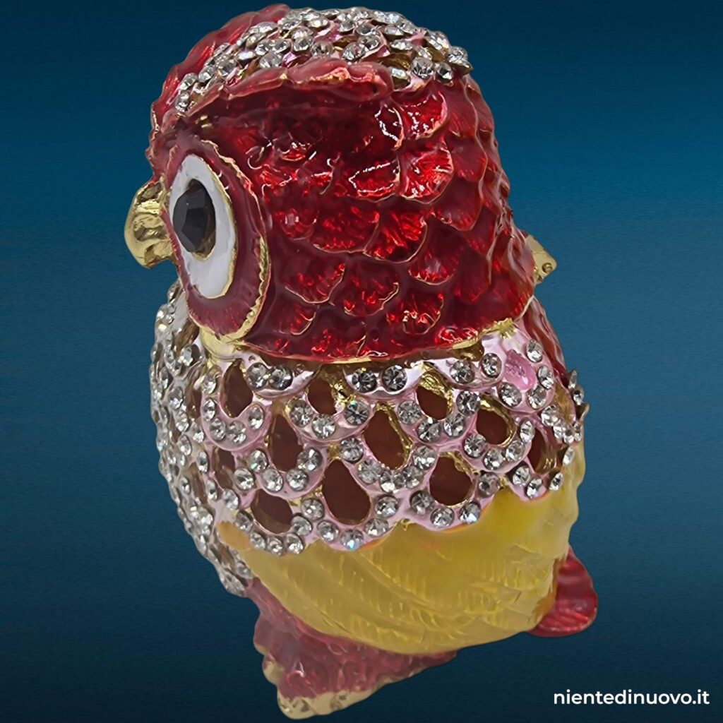 gufetto portagioie in metallo rosso e bianco con scatola dorata - immagine aggiuntiva 4