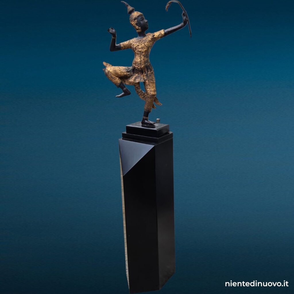 Scultura danzatore thailandese in bronzo su base laccata nera - immagine aggiuntiva 9