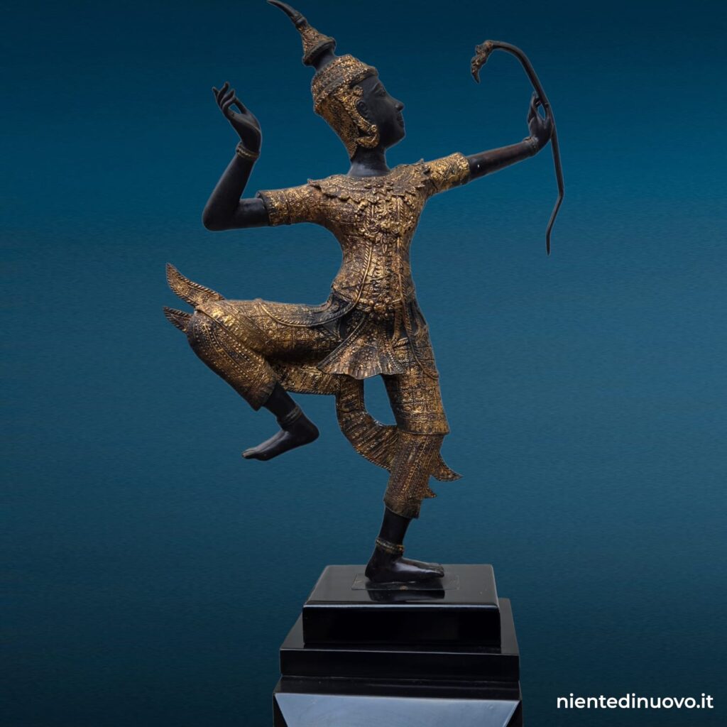 Scultura danzatore thailandese in bronzo su base laccata nera - immagine aggiuntiva 3