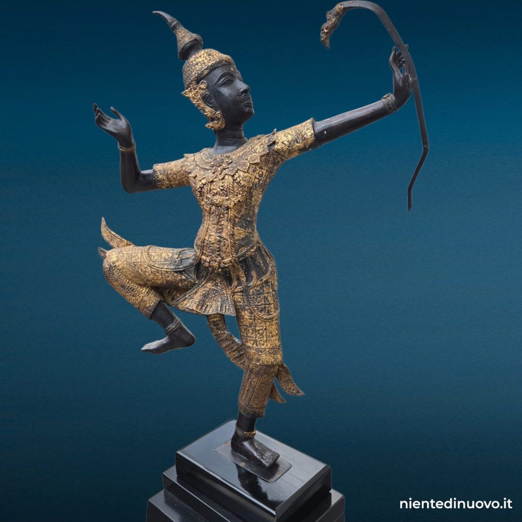 Scultura danzatore thailandese in bronzo su base laccata nera - immagine aggiuntiva 4