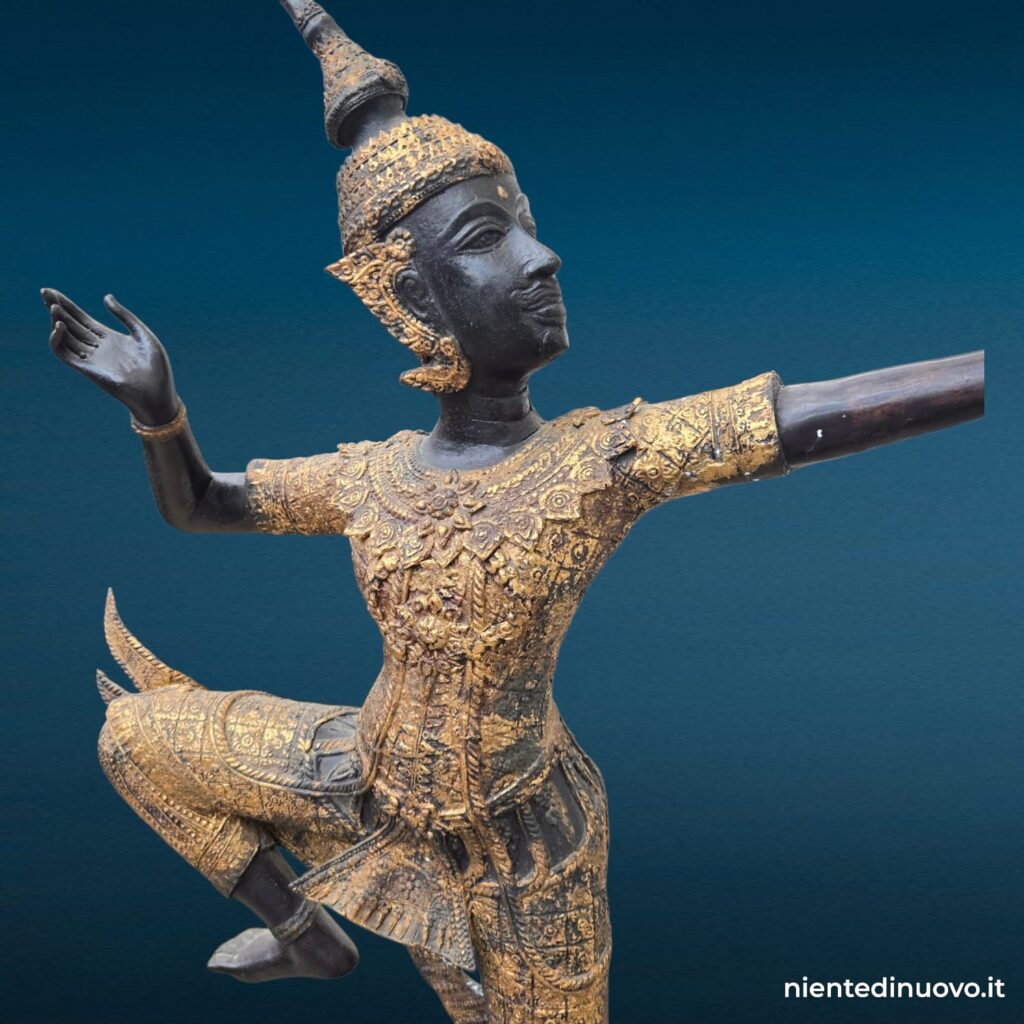 Scultura danzatore thailandese in bronzo su base laccata nera - immagine aggiuntiva 5