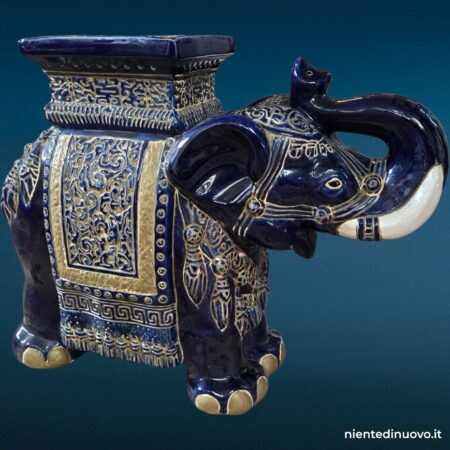 Elefante decorativo in ceramica blu cobalto e oro - immagine aggiuntiva 8