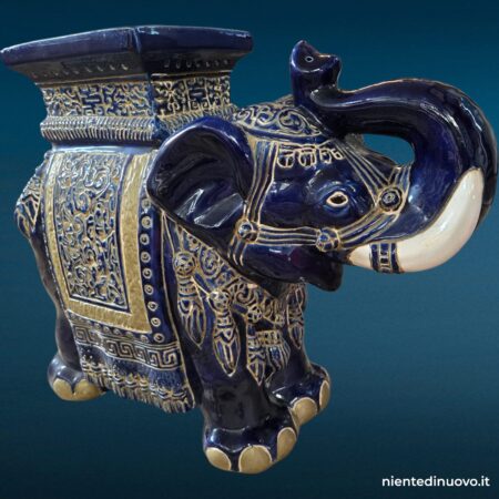 Elefante decorativo in ceramica blu cobalto e oro - immagine aggiuntiva 2
