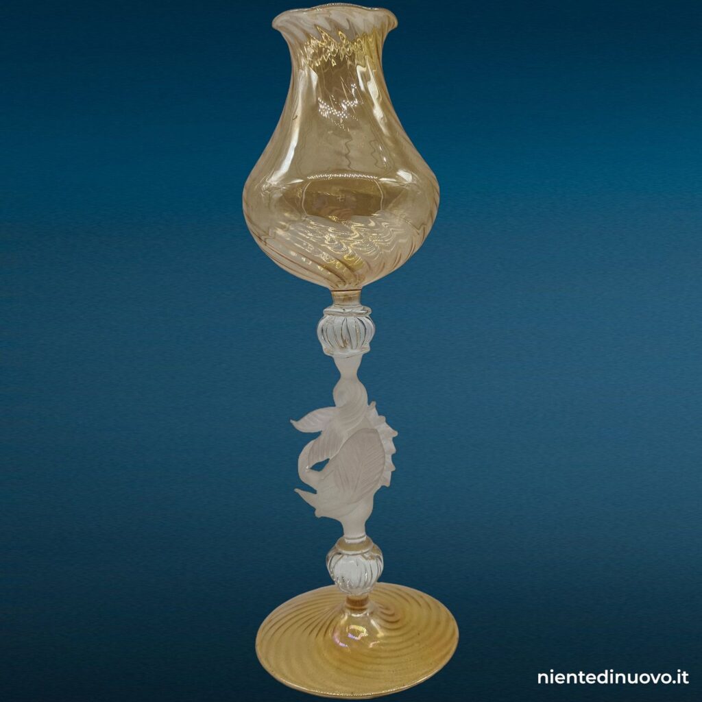 Calice veneziano in vetro soffiato con decori cigno e delfino - immagine aggiuntiva 7