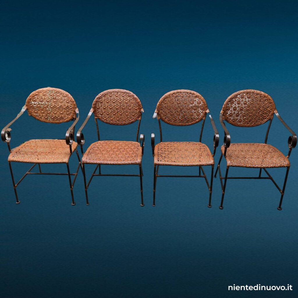 Set di quattro sedie in ferro e vimini - immagine aggiuntiva 4