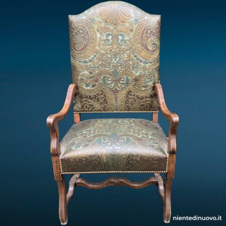 Poltrona stile Luigi XIII schienale alto in pelle goffrata - immagine aggiuntiva 10