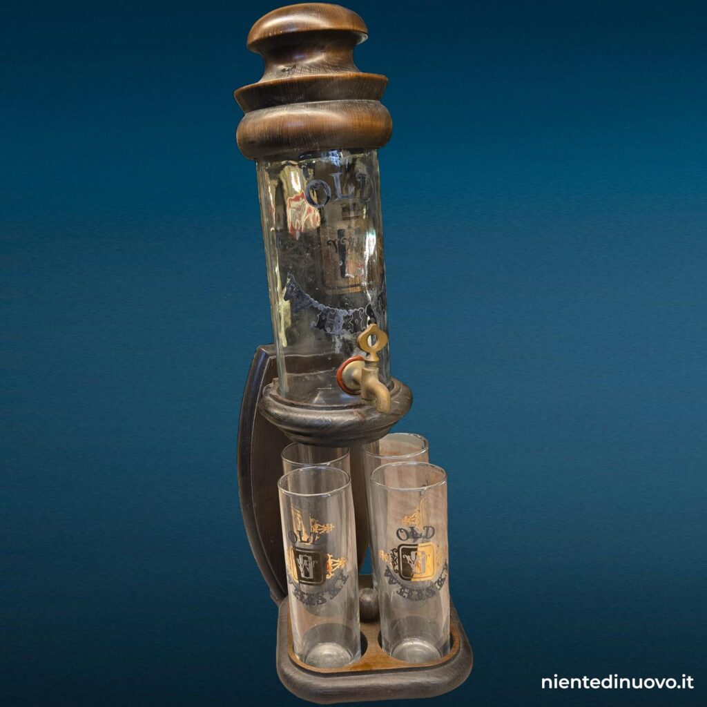 dispenser vintage per whiskey con vassoio e 4 bicchieri - immagine aggiuntiva 4