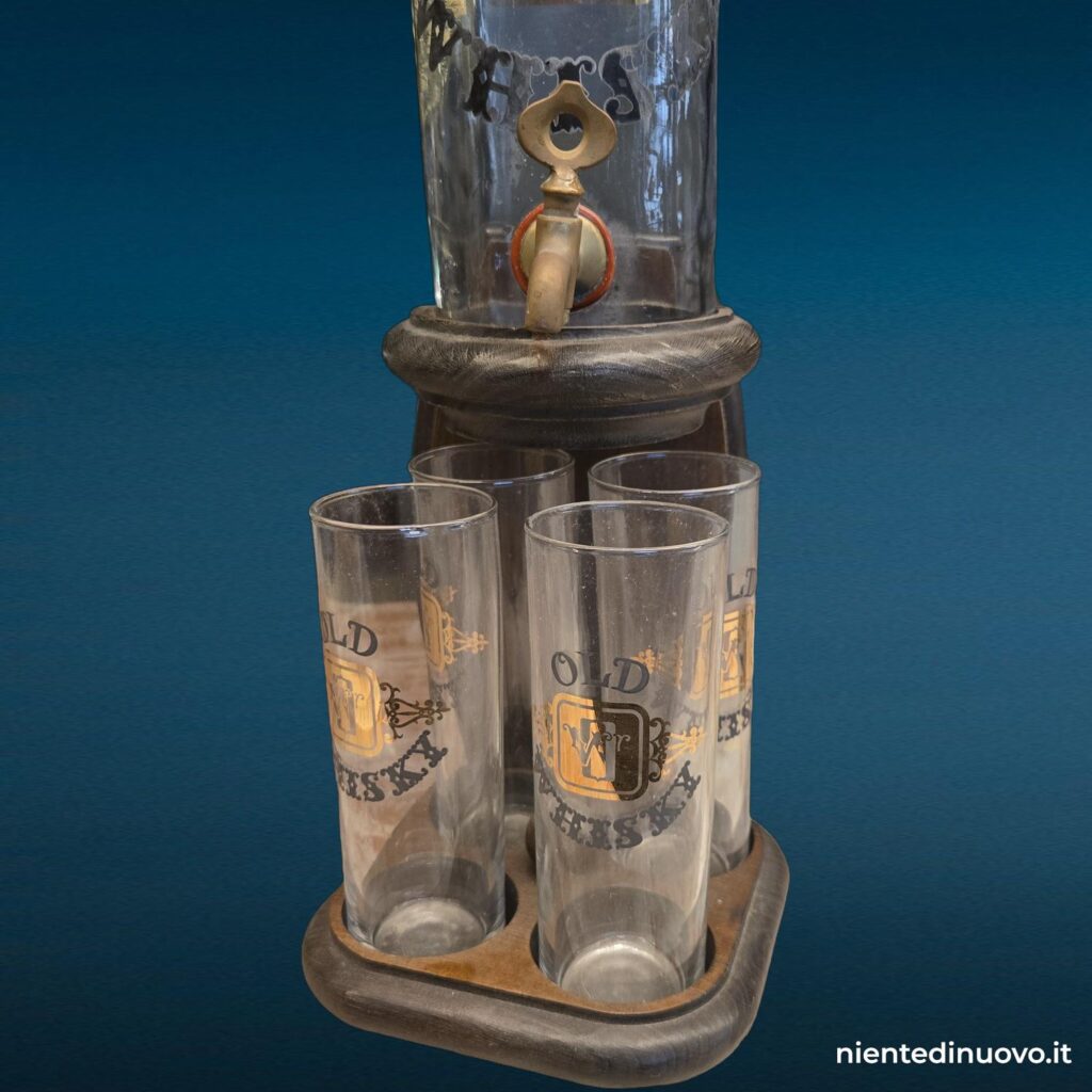 dispenser vintage per whiskey con vassoio e 4 bicchieri - immagine aggiuntiva 5