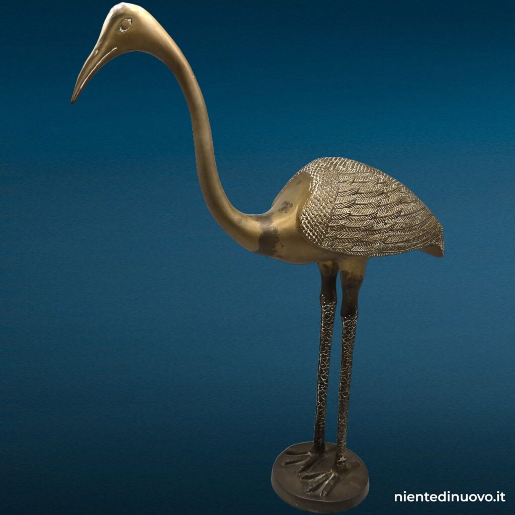 Scultura airone gru in ottone con patina vintage - immagine aggiuntiva 4