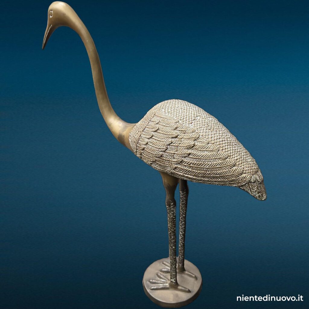 Scultura airone gru in ottone con patina vintage - immagine aggiuntiva 5