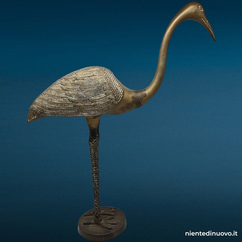 Scultura airone gru in ottone con patina vintage - immagine aggiuntiva 7
