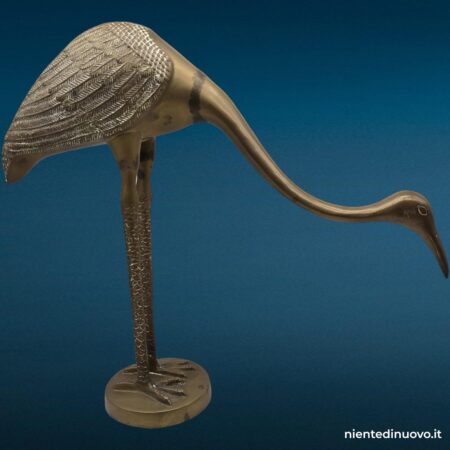 Scultura airone gru in ottone, collo basso - immagine aggiuntiva 8