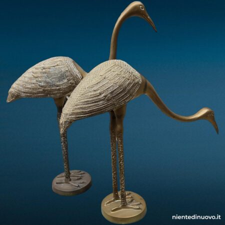 Scultura airone gru in ottone, collo basso - immagine aggiuntiva 2