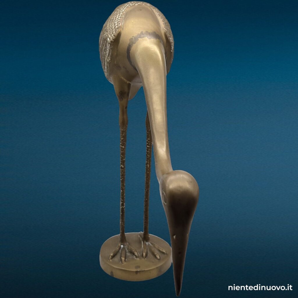 Scultura airone gru in ottone, collo basso - immagine aggiuntiva 5