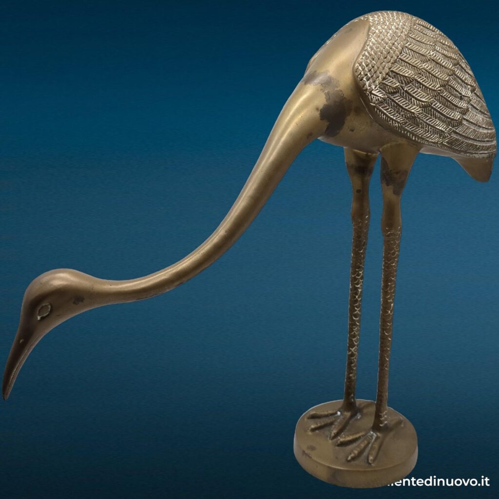 Scultura airone gru in ottone, collo basso - immagine aggiuntiva 6
