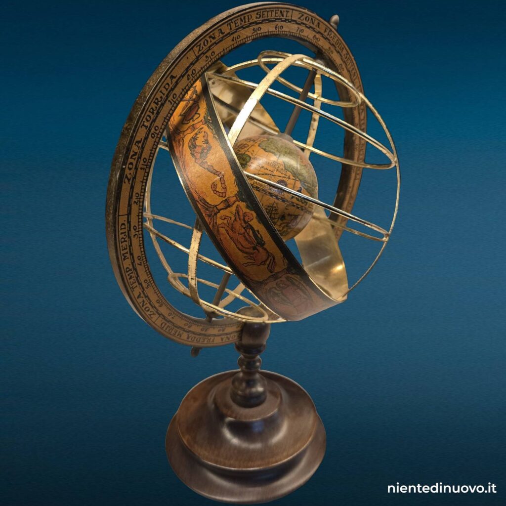 Mappamondo sfera armillare decorativa, vista frontale - immagine aggiuntiva 2