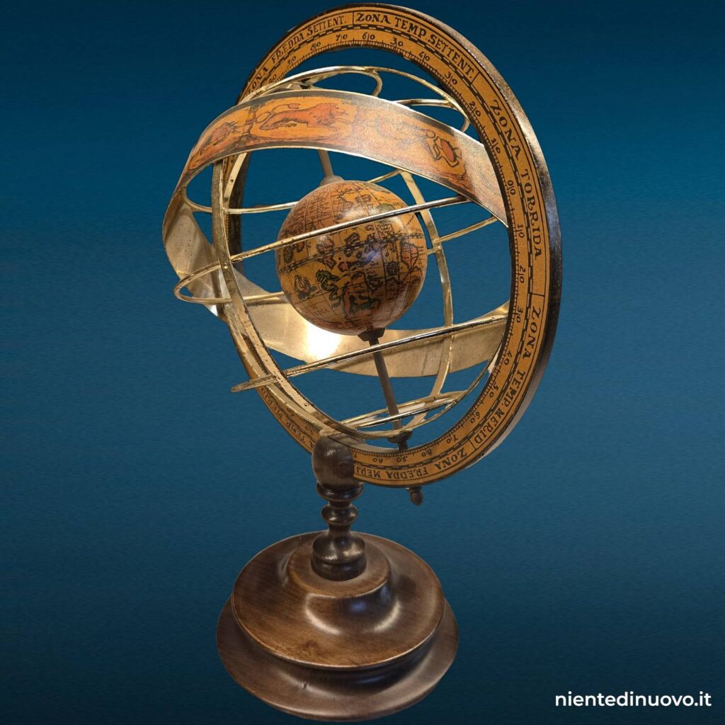 Mappamondo sfera armillare decorativa, vista frontale - immagine aggiuntiva 3