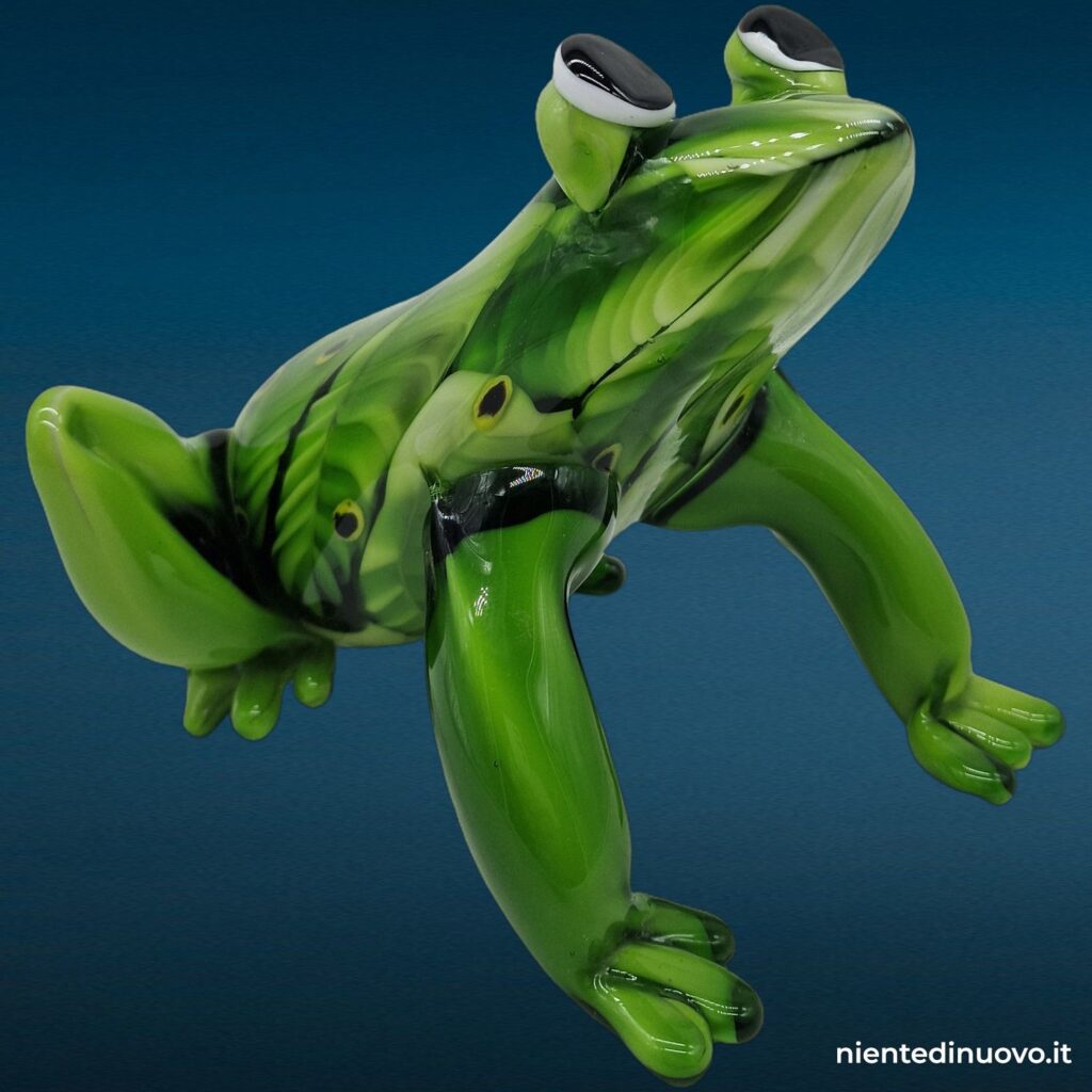 Scultura di rana in vetro verde con decorazioni in vetro - immagine aggiuntiva 3