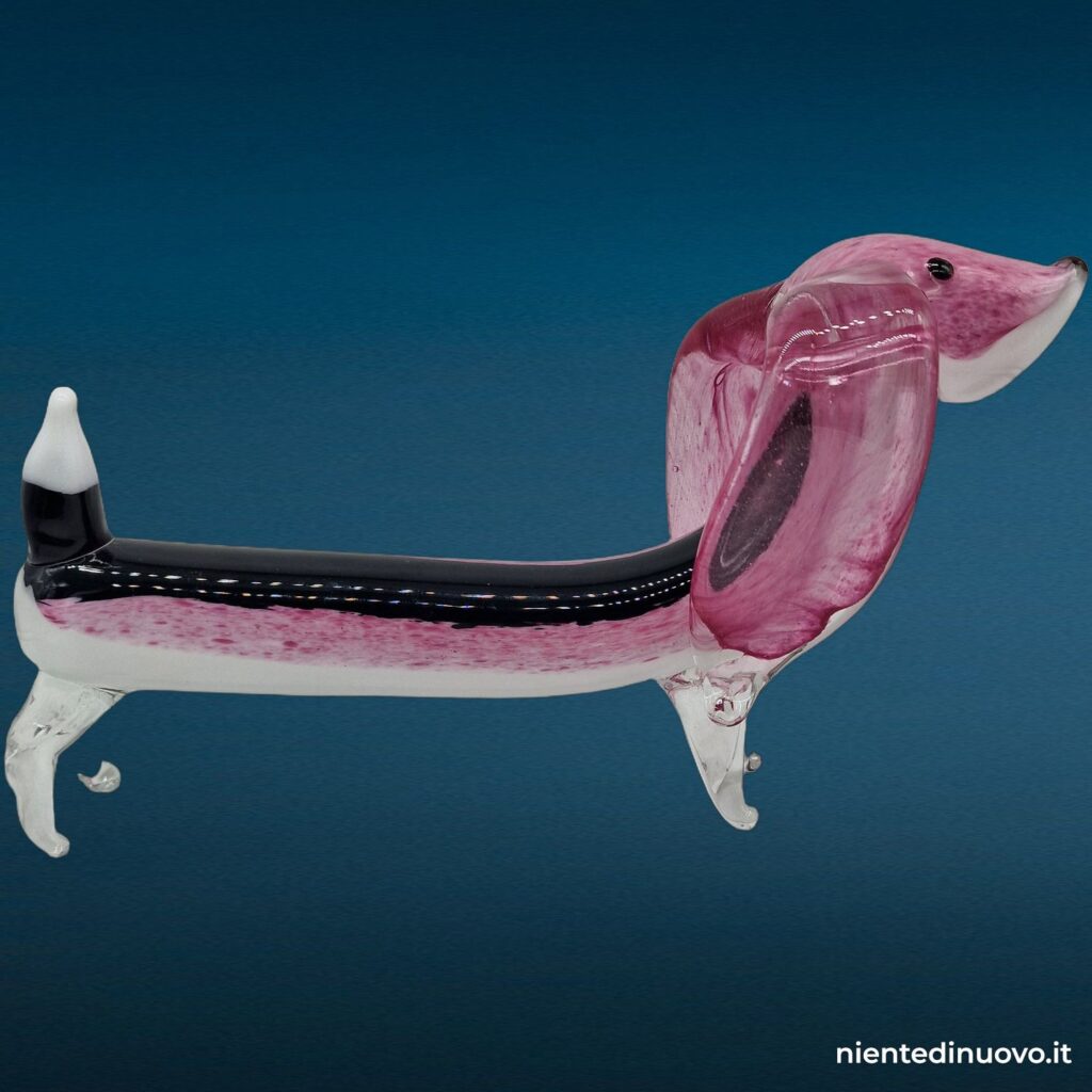 Scultura di bassotto in vetro rosa e nero - immagine aggiuntiva 4