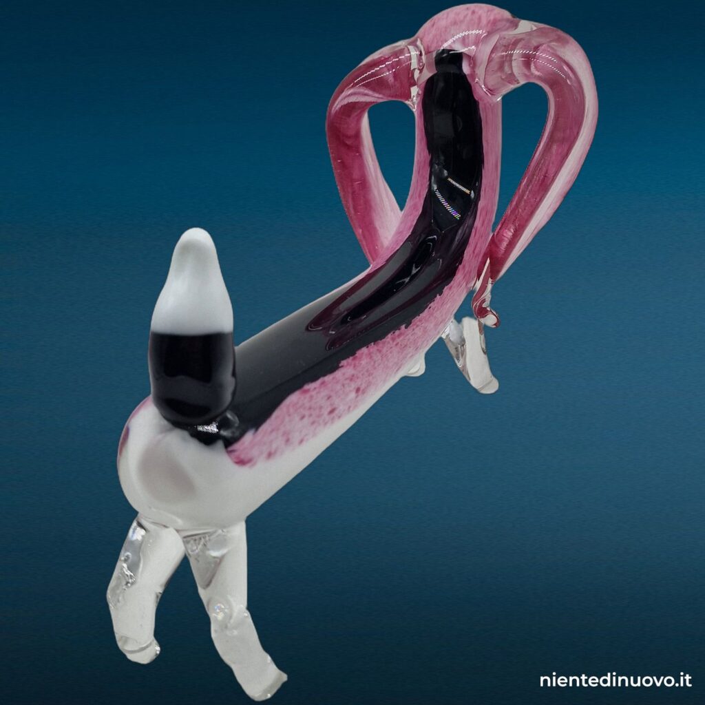 Scultura di bassotto in vetro rosa e nero - immagine aggiuntiva 5