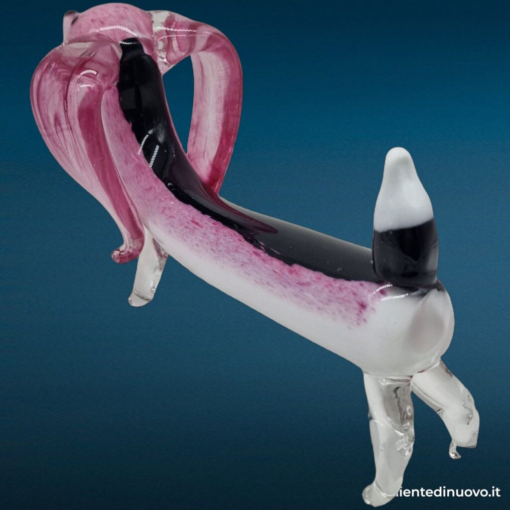 Scultura di bassotto in vetro rosa e nero - immagine aggiuntiva 6