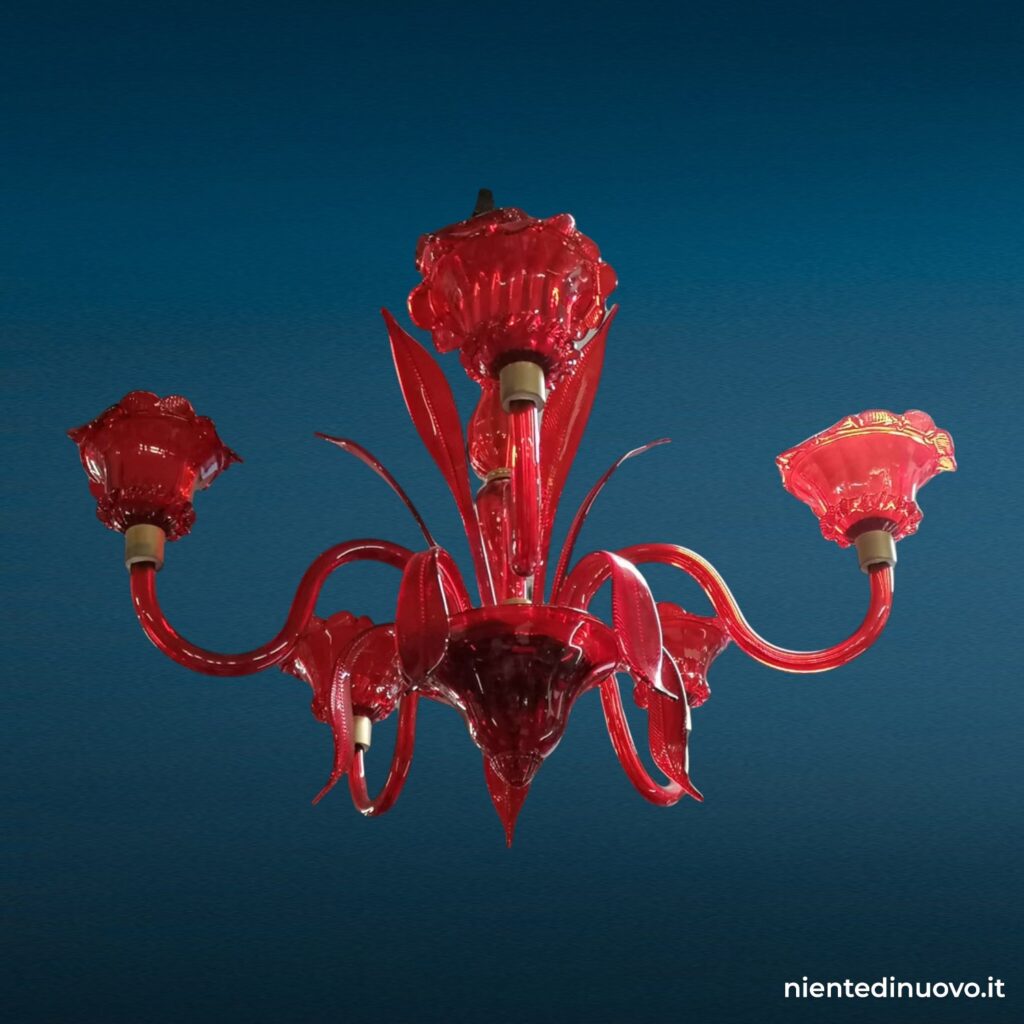 39666 lampadario in vetro di Murano rosso