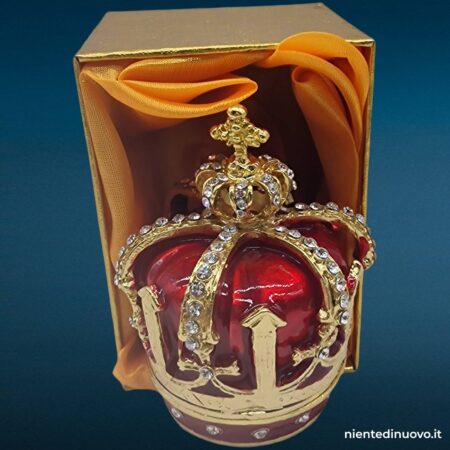 Corona portagioie in metallo smaltato rosso con strass