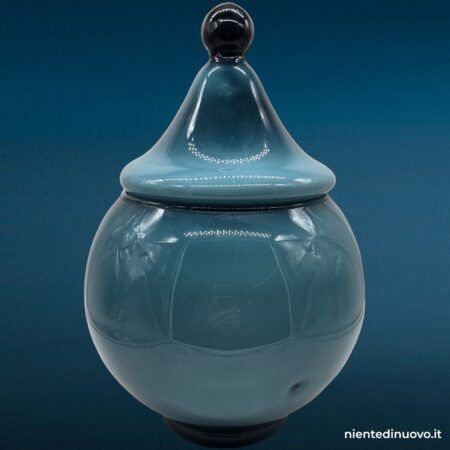 Vaso con coperchio in vetro soffiato blu, coperchio a tenda - immagine aggiuntiva 8